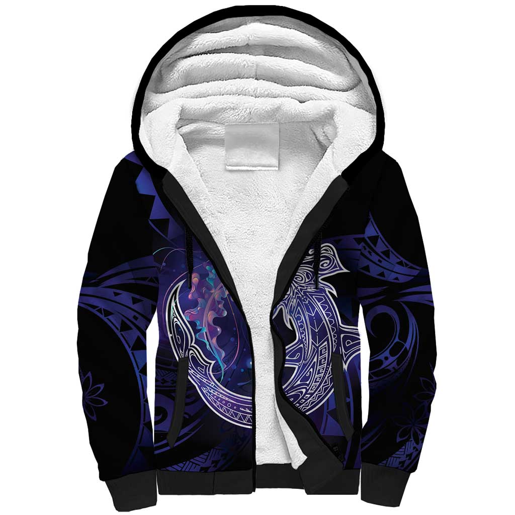 Polynesian Aumakua Sherpa Hoodie Jellyfish with Shark LT7 Unisex Teal Purple - Polynesian Pride