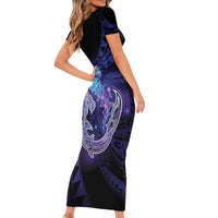 Polynesian Aumakua Short Sleeve Bodycon Dress Jellyfish with Shark - Polynesian Pride
