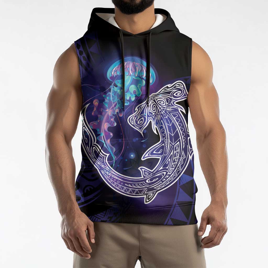 Polynesian Aumakua Sleeveless Hoodie Jellyfish with Shark LT7 - Polynesian Pride