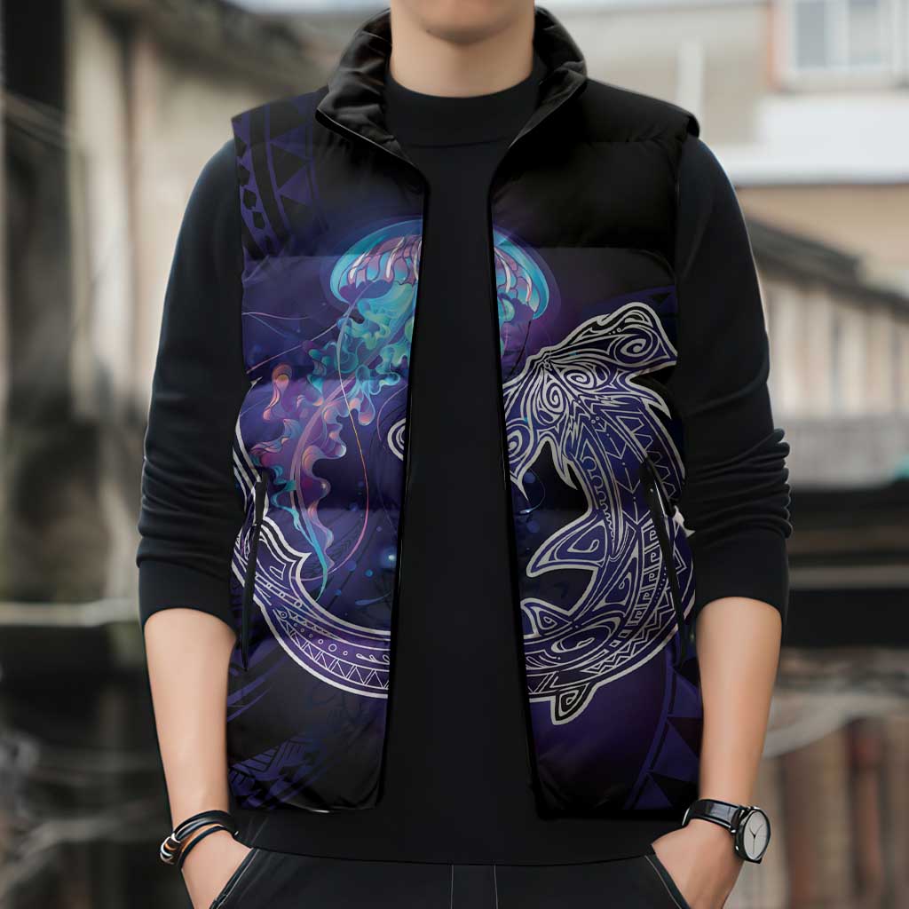 Polynesian Aumakua Sleeveless Puffer Jacket Jellyfish with Shark LT7 - Polynesian Pride