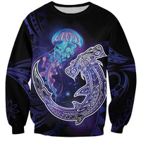 Polynesian Aumakua Sweatshirt Jellyfish with Shark LT7 Unisex Teal Purple - Polynesian Pride