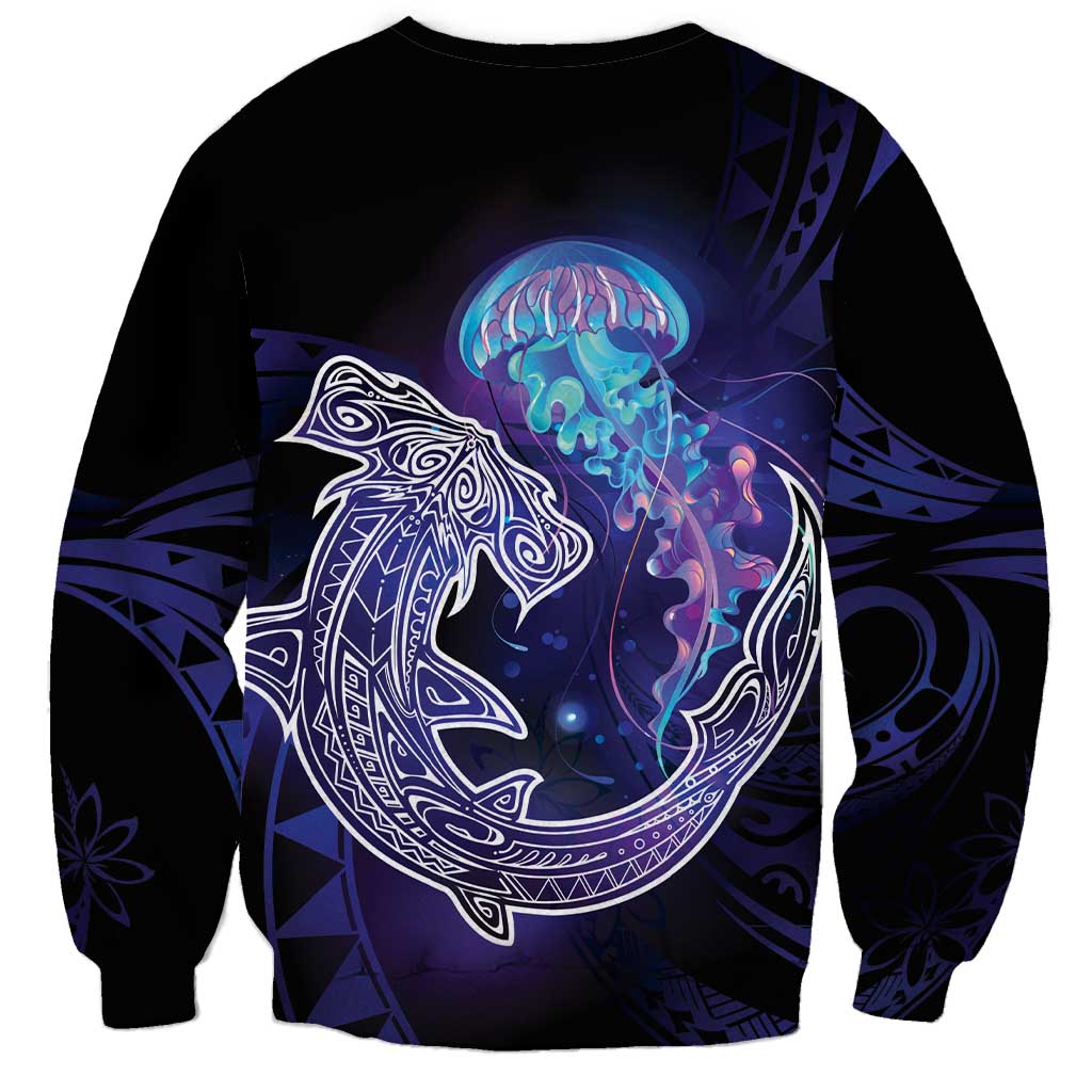 Polynesian Aumakua Sweatshirt Jellyfish with Shark LT7 - Polynesian Pride