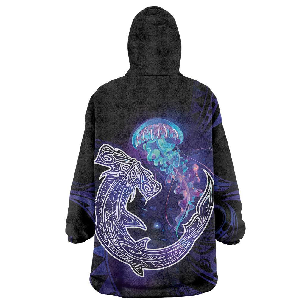 Polynesian Aumakua Wearable Blanket Hoodie Jellyfish with Shark LT7 - Polynesian Pride
