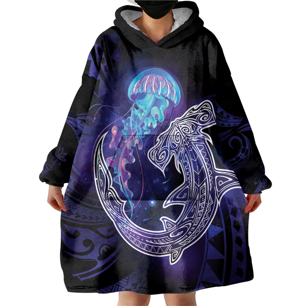Polynesian Aumakua Wearable Blanket Hoodie Jellyfish with Shark LT7 - Polynesian Pride