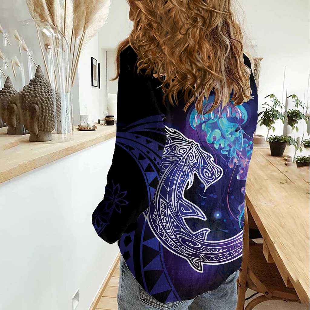 Polynesian Aumakua Women Casual Shirt Jellyfish with Shark - Polynesian Pride