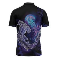 Polynesian Aumakua Zipper Polo Shirt Jellyfish with Shark LT7 - Polynesian Pride