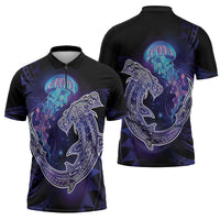 Polynesian Aumakua Zipper Polo Shirt Jellyfish with Shark LT7 - Polynesian Pride