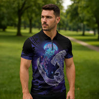 Polynesian Aumakua Zipper Polo Shirt Jellyfish with Shark LT7 - Polynesian Pride