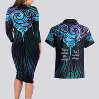 Aotearoa Maori Te Whai Rahi Couples Matching Long Sleeve Bodycon Dress and Hawaiian Shirt Tala - Nowhere You Could Go That I Won't Be With You - Polynesian Pride