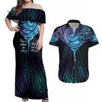 Aotearoa Maori Te Whai Rahi Couples Matching Off Shoulder Maxi Dress and Hawaiian Shirt Tala - Nowhere You Could Go That I Won't Be With You - Polynesian Pride