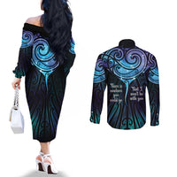 Aotearoa Maori Te Whai Rahi Couples Matching Off The Shoulder Long Sleeve Dress and Long Sleeve Button Shirt Tala - Nowhere You Could Go That I Won't Be With You - Polynesian Pride