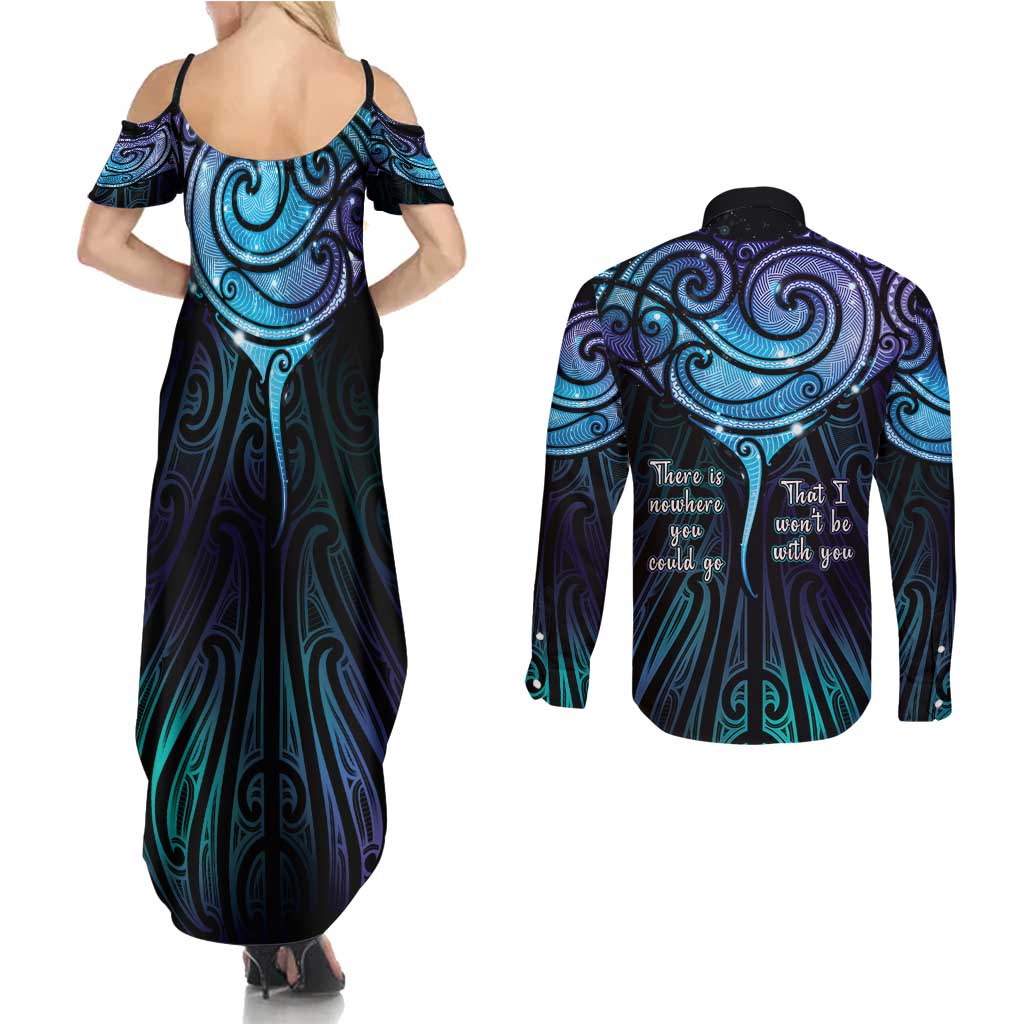 Aotearoa Maori Te Whai Rahi Couples Matching Summer Maxi Dress and Long Sleeve Button Shirt Tala - Nowhere You Could Go That I Won't Be With You - Polynesian Pride