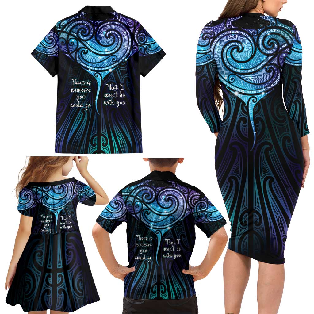 Aotearoa Maori Te Whai Rahi Family Matching Long Sleeve Bodycon Dress and Hawaiian Shirt Tala - Nowhere You Could Go That I Won't Be With You - Polynesian Pride