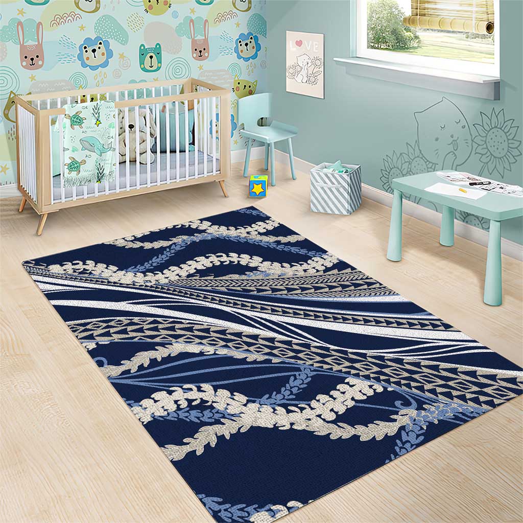 Polynesian Puakeniken Pikake Twisted Lei Area Rug Navy Blue - Polynesian Pride