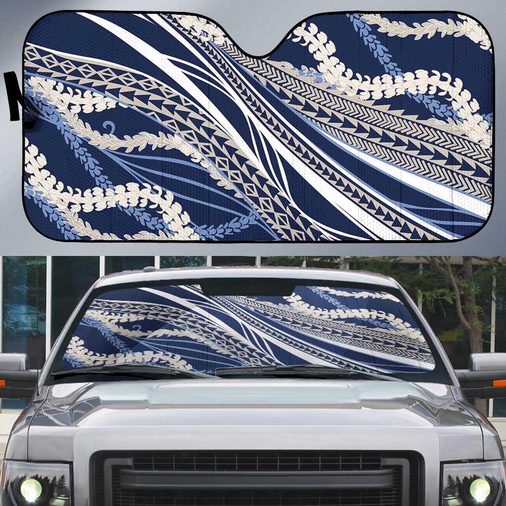 Polynesian Puakeniken Pikake Twisted Lei Auto Sun Shade Navy Blue - Polynesian Pride