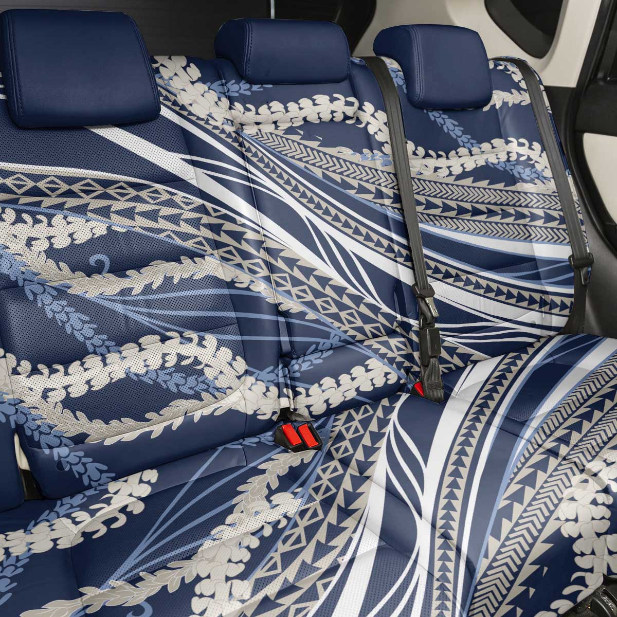 Polynesian Puakeniken Pikake Twisted Lei Back Car Seat Cover Navy Blue - Polynesian Pride