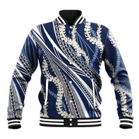 Polynesian Puakeniken Pikake Twisted Lei Baseball Jacket Navy Blue LT7 Unisex Navy Blue - Polynesian Pride