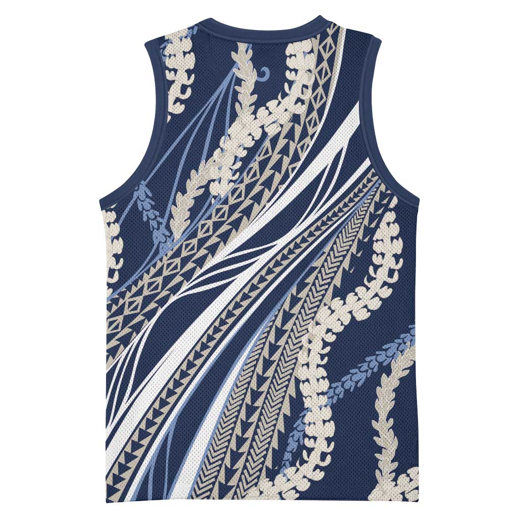 Polynesian Puakeniken Pikake Twisted Lei Basketball Jersey Navy Blue LT7 - Polynesian Pride