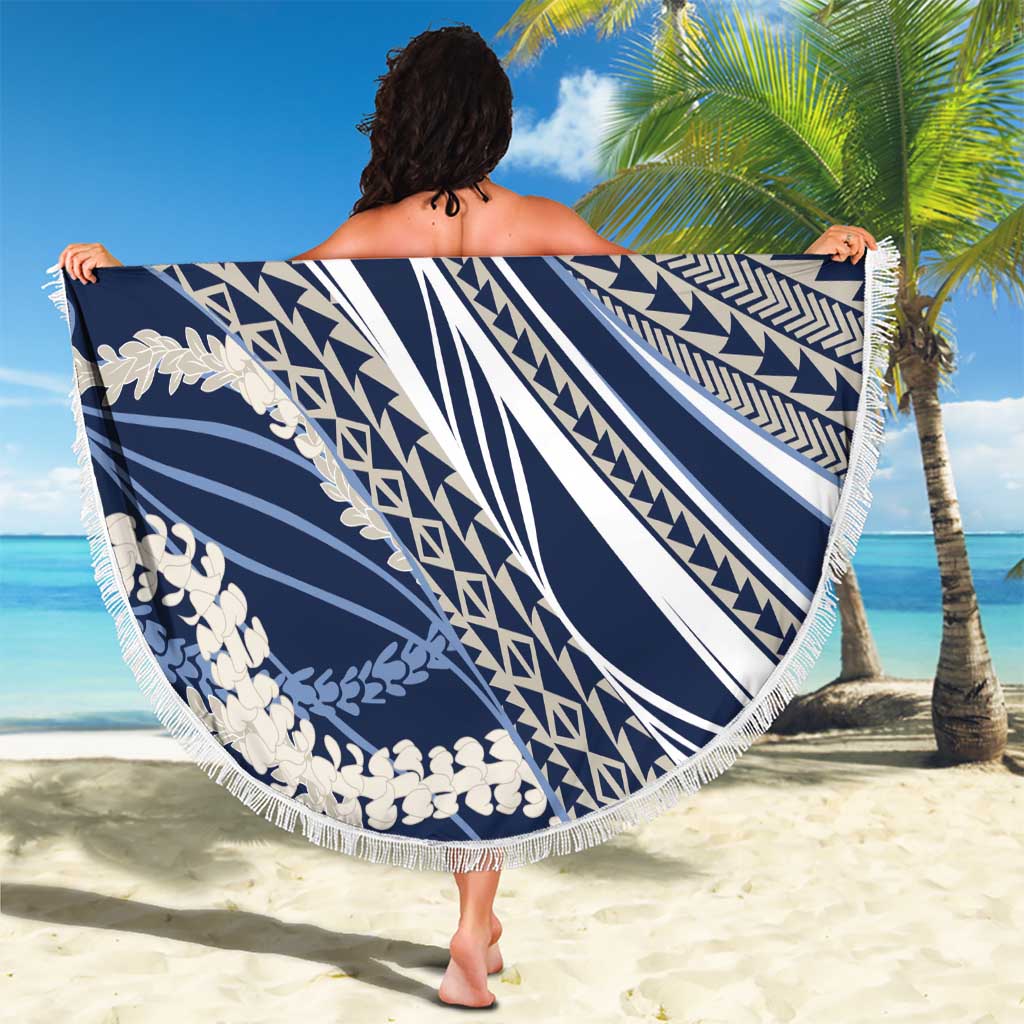 Polynesian Puakeniken Pikake Twisted Lei Beach Blanket Navy Blue - Polynesian Pride