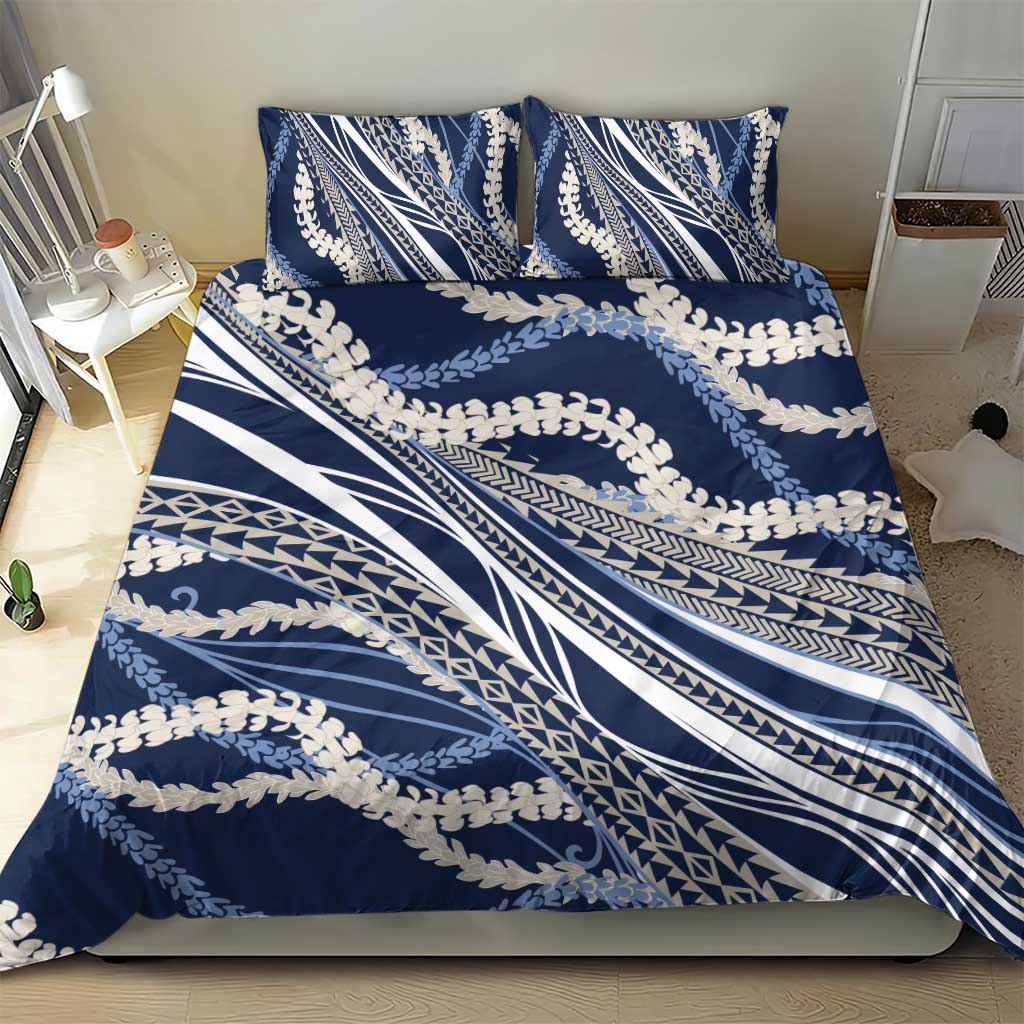 Polynesian Puakeniken Pikake Twisted Lei Bedding Set Navy Blue - Polynesian Pride