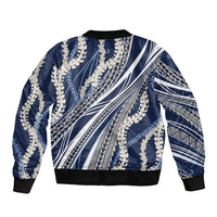 Polynesian Puakeniken Pikake Twisted Lei Bomber Jacket Navy Blue LT7 - Polynesian Pride