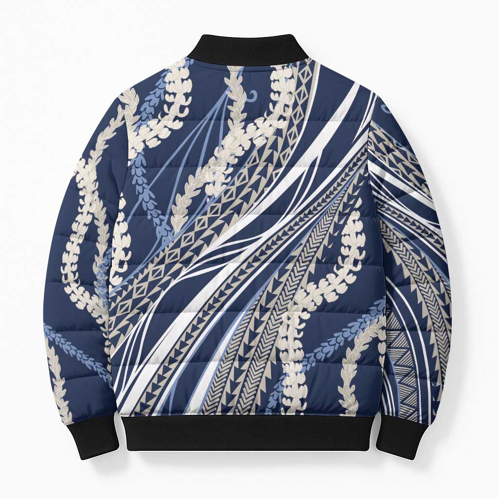 Polynesian Puakeniken Pikake Twisted Lei Bomber Puffer Jacket Navy Blue LT7 - Polynesian Pride