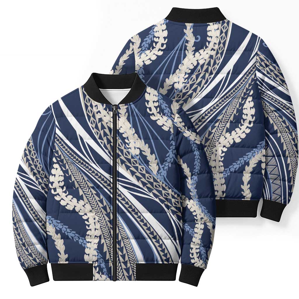 Polynesian Puakeniken Pikake Twisted Lei Bomber Puffer Jacket Navy Blue LT7 - Polynesian Pride