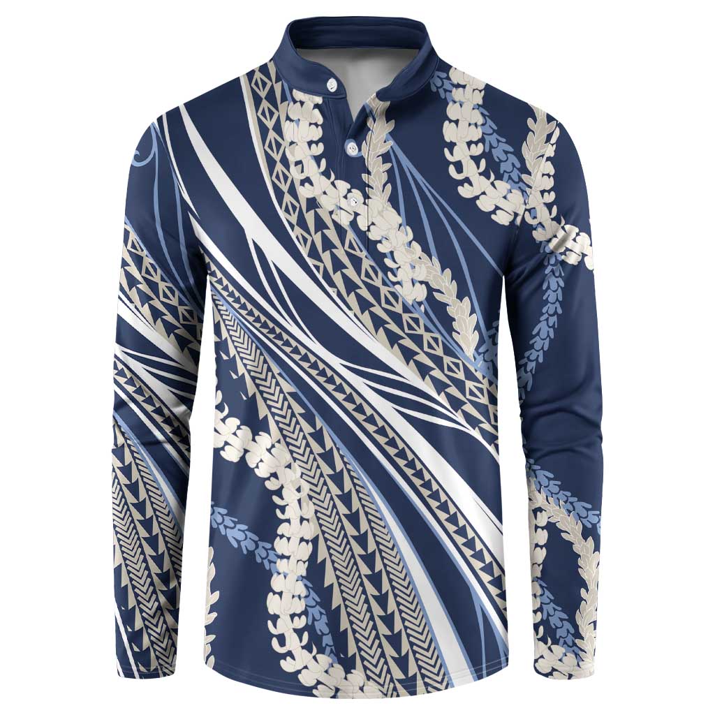 Polynesian Puakeniken Pikake Twisted Lei Button Sweatshirt Navy Blue LT7 Navy Blue - Polynesian Pride