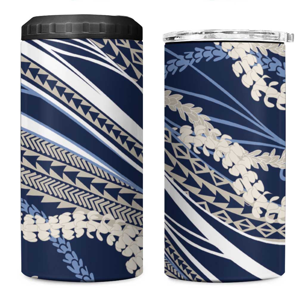 Polynesian Puakeniken Pikake Twisted Lei 4 in 1 Can Cooler Tumbler Navy Blue LT7 One Size: 16 oz Navy Blue - Polynesian Pride