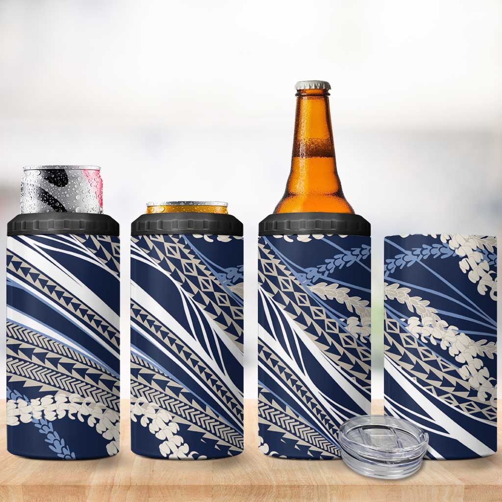 Polynesian Puakeniken Pikake Twisted Lei 4 in 1 Can Cooler Tumbler Navy Blue LT7 - Polynesian Pride