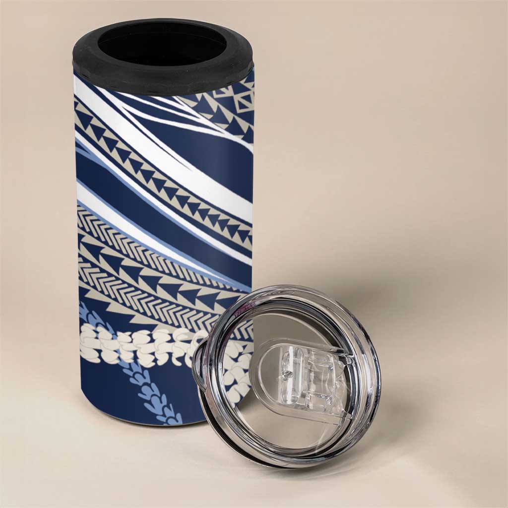 Polynesian Puakeniken Pikake Twisted Lei 4 in 1 Can Cooler Tumbler Navy Blue LT7 - Polynesian Pride