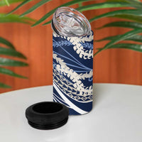 Polynesian Puakeniken Pikake Twisted Lei 4 in 1 Can Cooler Tumbler Navy Blue LT7 - Polynesian Pride