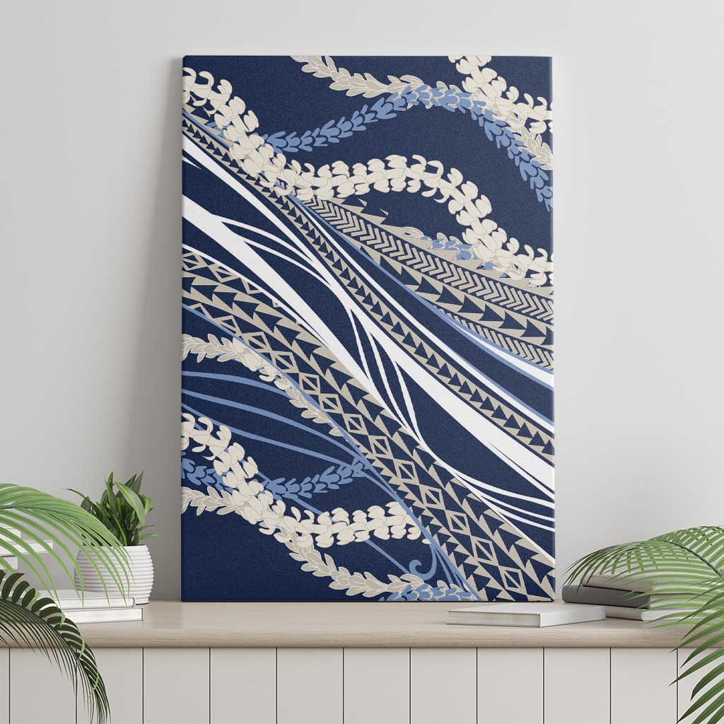 Polynesian Puakeniken Pikake Twisted Lei Canvas Wall Art Navy Blue LT7 - Polynesian Pride