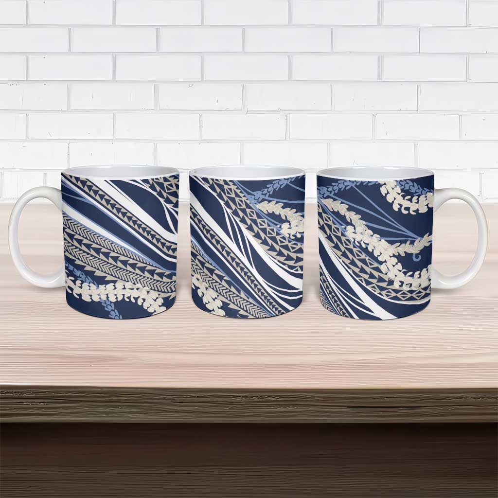 Polynesian Puakeniken Pikake Twisted Lei Ceramic Mug Navy Blue LT7 - Polynesian Pride