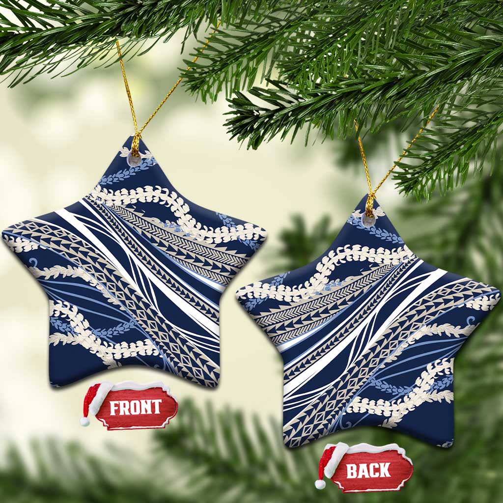 Polynesian Puakeniken Pikake Twisted Lei Ceramic Ornament Navy Blue - Polynesian Pride