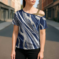 Polynesian Puakeniken Pikake Twisted Lei Cross Shoulder Shirt Navy Blue LT7 - Polynesian Pride