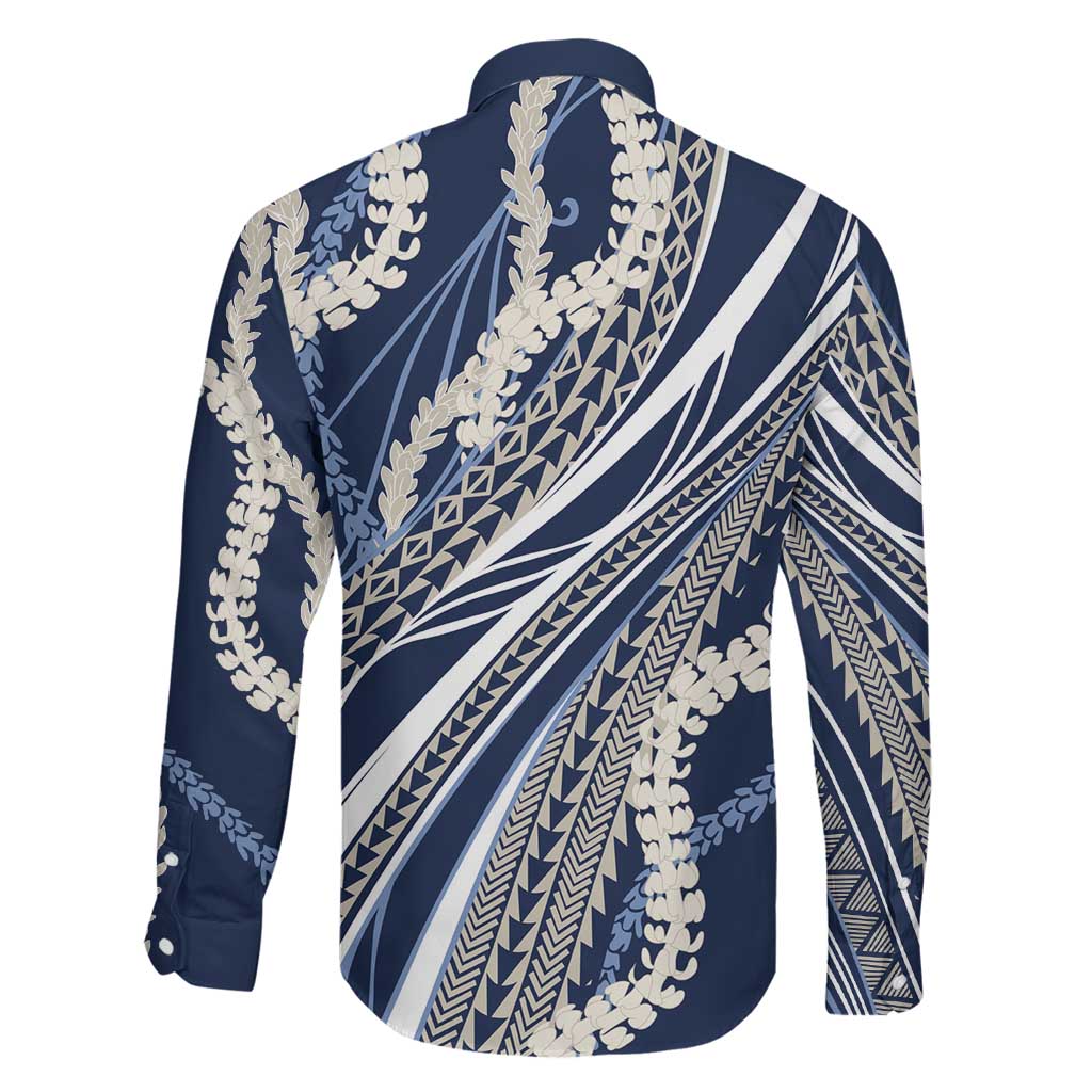 Polynesian Puakeniken Pikake Twisted Lei Family Matching Puletasi and Hawaiian Shirt Navy Blue LT7 - Polynesian Pride