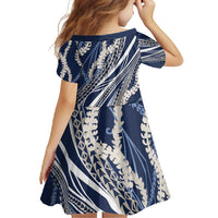 Polynesian Puakeniken Pikake Twisted Lei Family Matching Short Sleeve Bodycon Dress and Hawaiian Shirt Navy Blue - Polynesian Pride