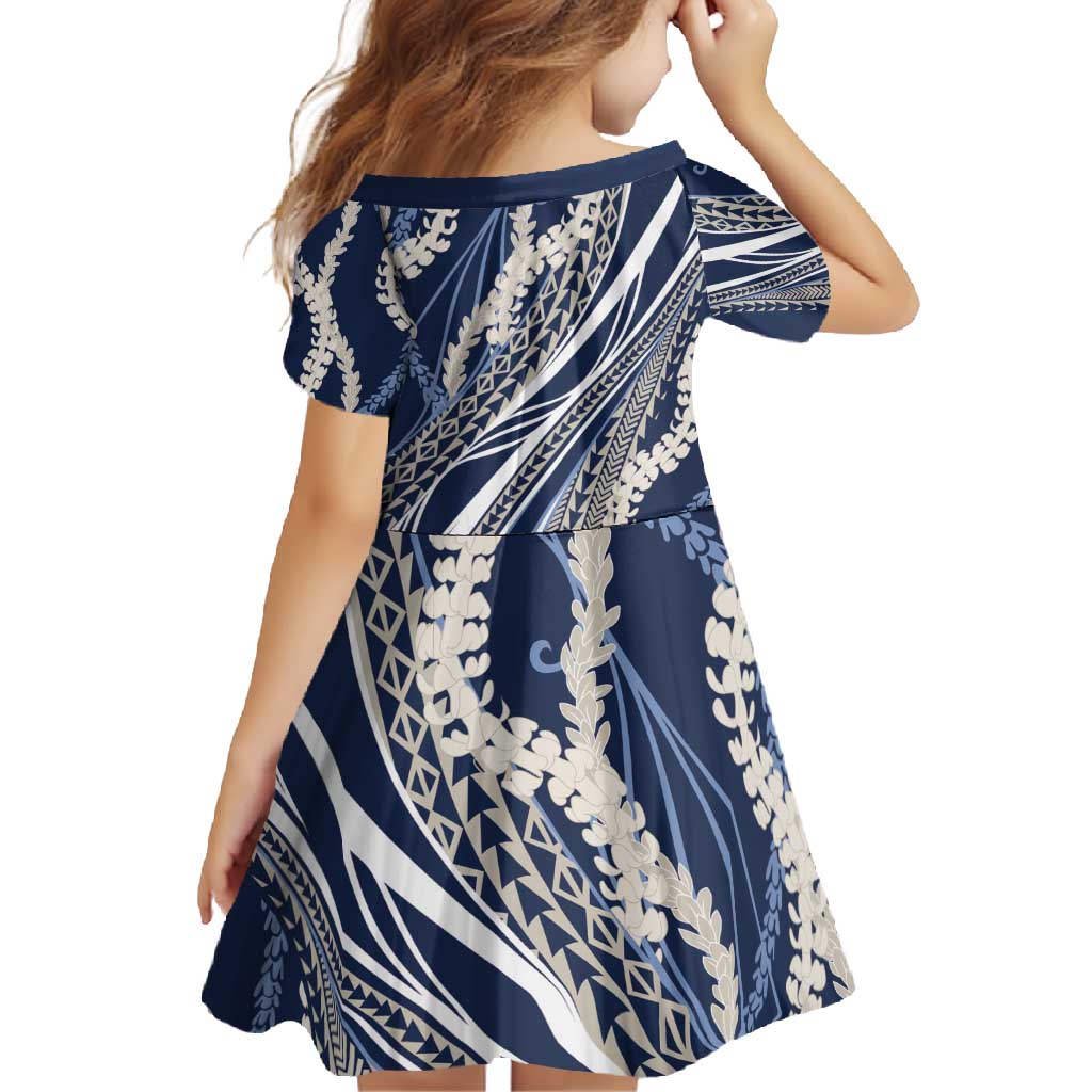 Polynesian Puakeniken Pikake Twisted Lei Family Matching Summer Maxi Dress and Hawaiian Shirt Navy Blue - Polynesian Pride