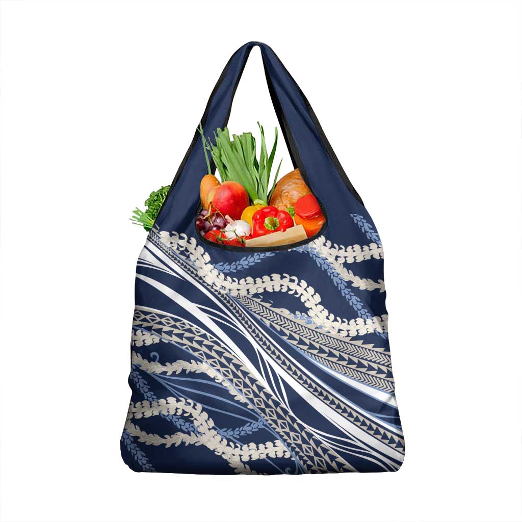 Polynesian Puakeniken Pikake Twisted Lei Grocery Bag Navy Blue - Polynesian Pride