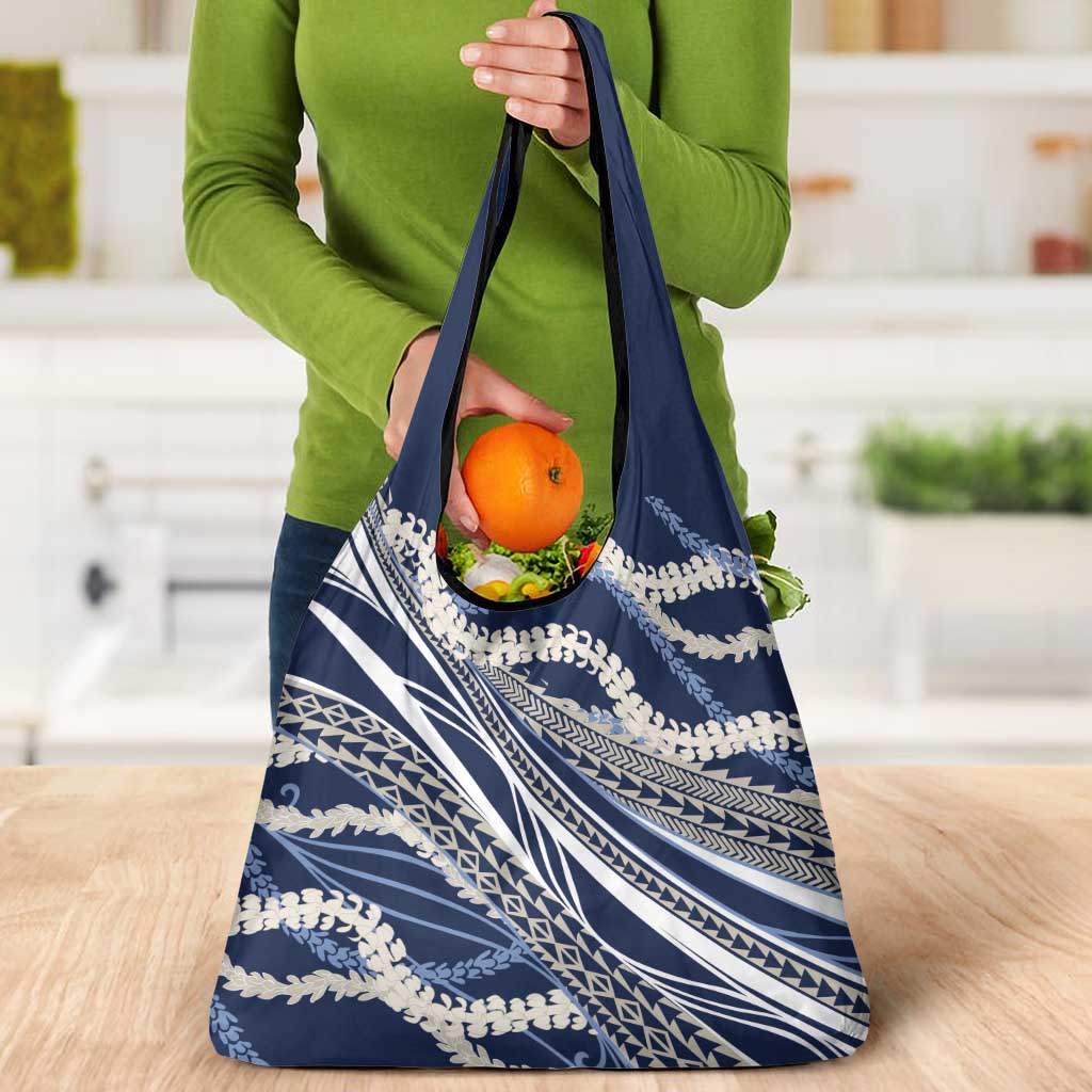 Polynesian Puakeniken Pikake Twisted Lei Grocery Bag Navy Blue - Polynesian Pride