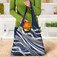 Polynesian Puakeniken Pikake Twisted Lei Grocery Bag Navy Blue - Polynesian Pride
