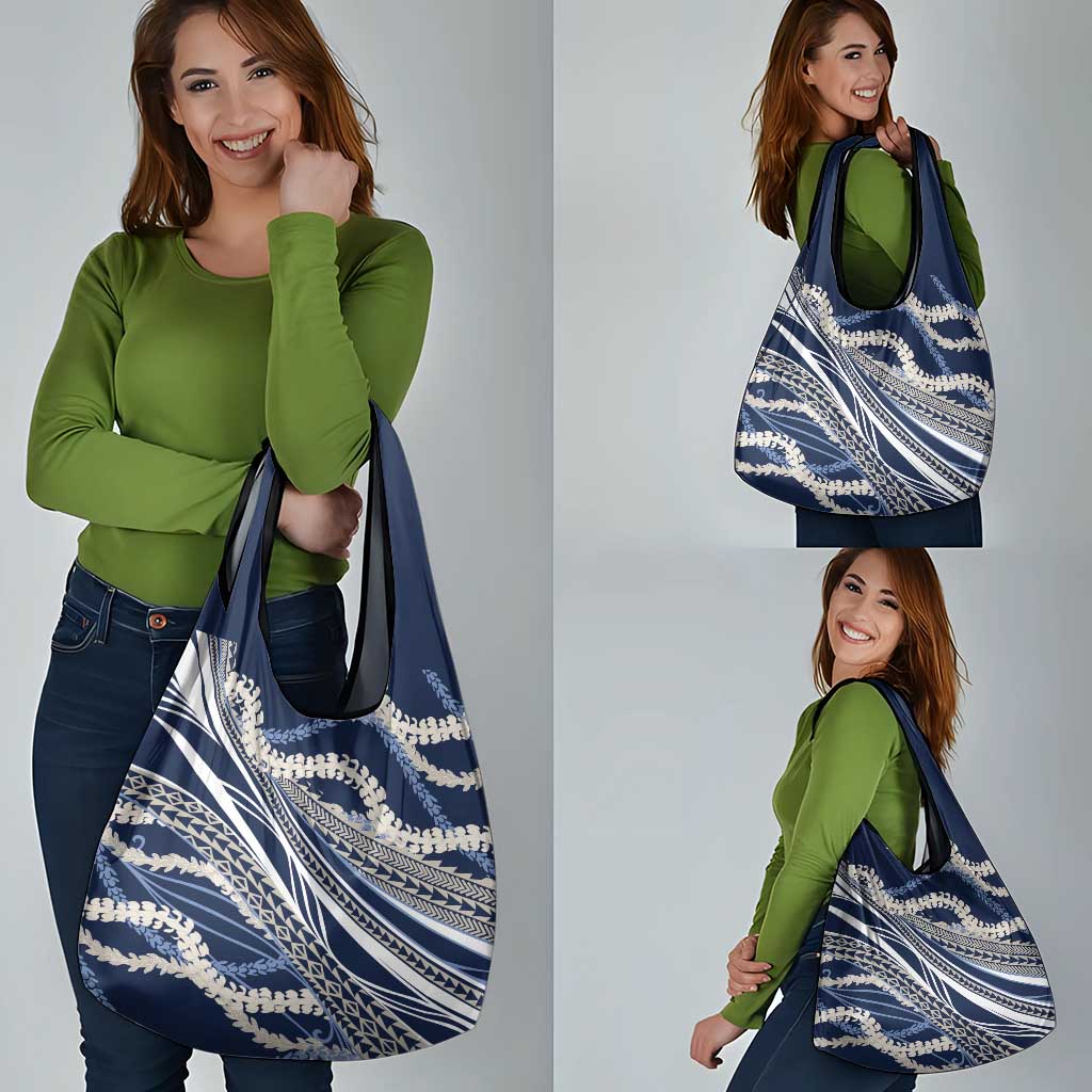 Polynesian Puakeniken Pikake Twisted Lei Grocery Bag Navy Blue - Polynesian Pride