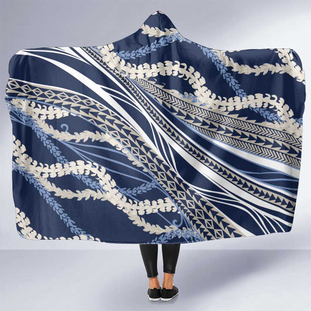 Polynesian Puakeniken Pikake Twisted Lei Hooded Blanket Navy Blue LT7 One Size Navy Blue - Polynesian Pride