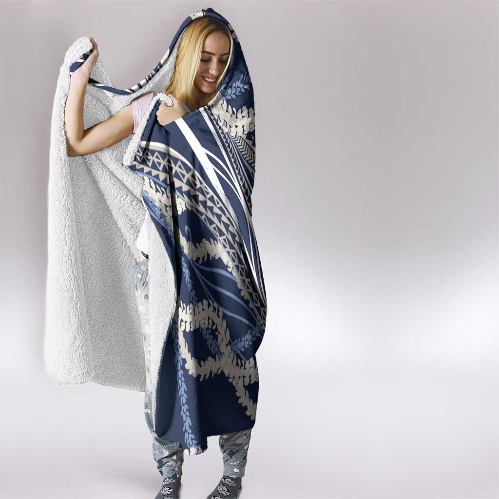 Polynesian Puakeniken Pikake Twisted Lei Hooded Blanket Navy Blue LT7 - Polynesian Pride