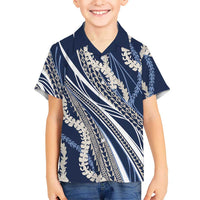 Polynesian Puakeniken Pikake Twisted Lei Kid Hawaiian Shirt Navy Blue LT7 Kid Navy Blue - Polynesian Pride