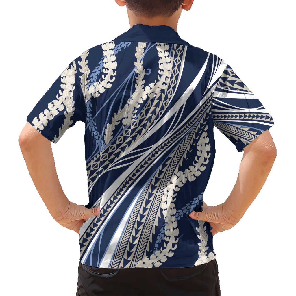 Polynesian Puakeniken Pikake Twisted Lei Kid Hawaiian Shirt Navy Blue LT7 - Polynesian Pride