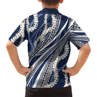 Polynesian Puakeniken Pikake Twisted Lei Kid Hawaiian Shirt Navy Blue LT7 - Polynesian Pride