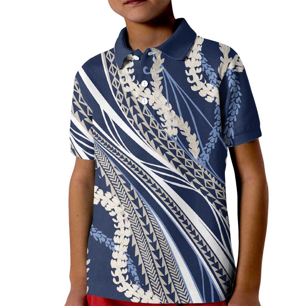 Polynesian Puakeniken Pikake Twisted Lei Kid Polo Shirt Navy Blue LT7 Kid Navy Blue - Polynesian Pride