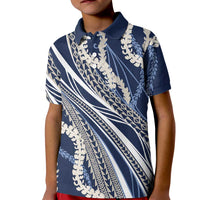 Polynesian Puakeniken Pikake Twisted Lei Kid Polo Shirt Navy Blue LT7 Kid Navy Blue - Polynesian Pride